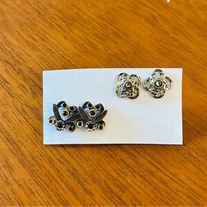 Elegant Vintage Black & Gold, and Silver Earrings Set